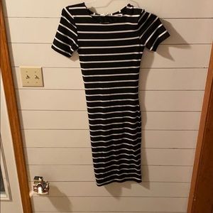 Fitted black & white striped dress
